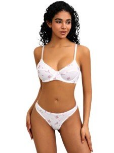 Satin Heart Print Triangle Bra and Panty Set