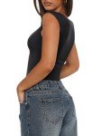 REORIA Women's Seamless Slimming V Neck Bodysuit Black