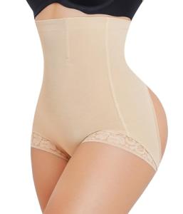 MERYOSZ Butt Lifting High Waisted Shapewear Shorts - Beige