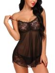 Avidlove Lace Babydoll Lingerie Nightgown for Women Black