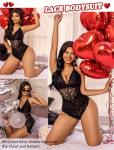 Avidlove Lace Deep V Teddy Bodysuit Babydoll - Black