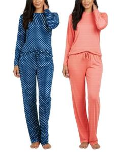 Real Essentials Women's Long Sleeve Pajama Set - Pack of 2