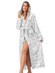 RONGTAI Womens Plush Fleece Hooded Bathrobe Leopard Print