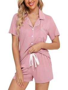FERDAT Soft Pink Button Down Women's Pajama Set