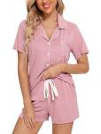 FERDAT Soft Pink Button Down Women's Pajama Set