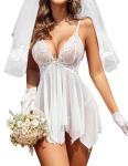Avidlove Wedding Lace Babydoll Chemise Nightwear White