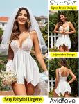 Avidlove Wedding Lace Babydoll Chemise Nightwear White