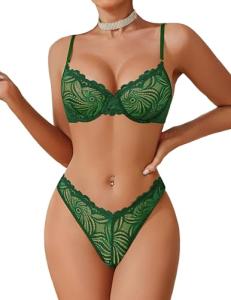 Cute Lace Bra and Panties Set - Green