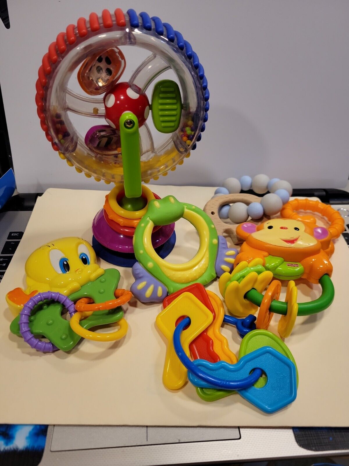 Lot of baby rattles and teethers. 