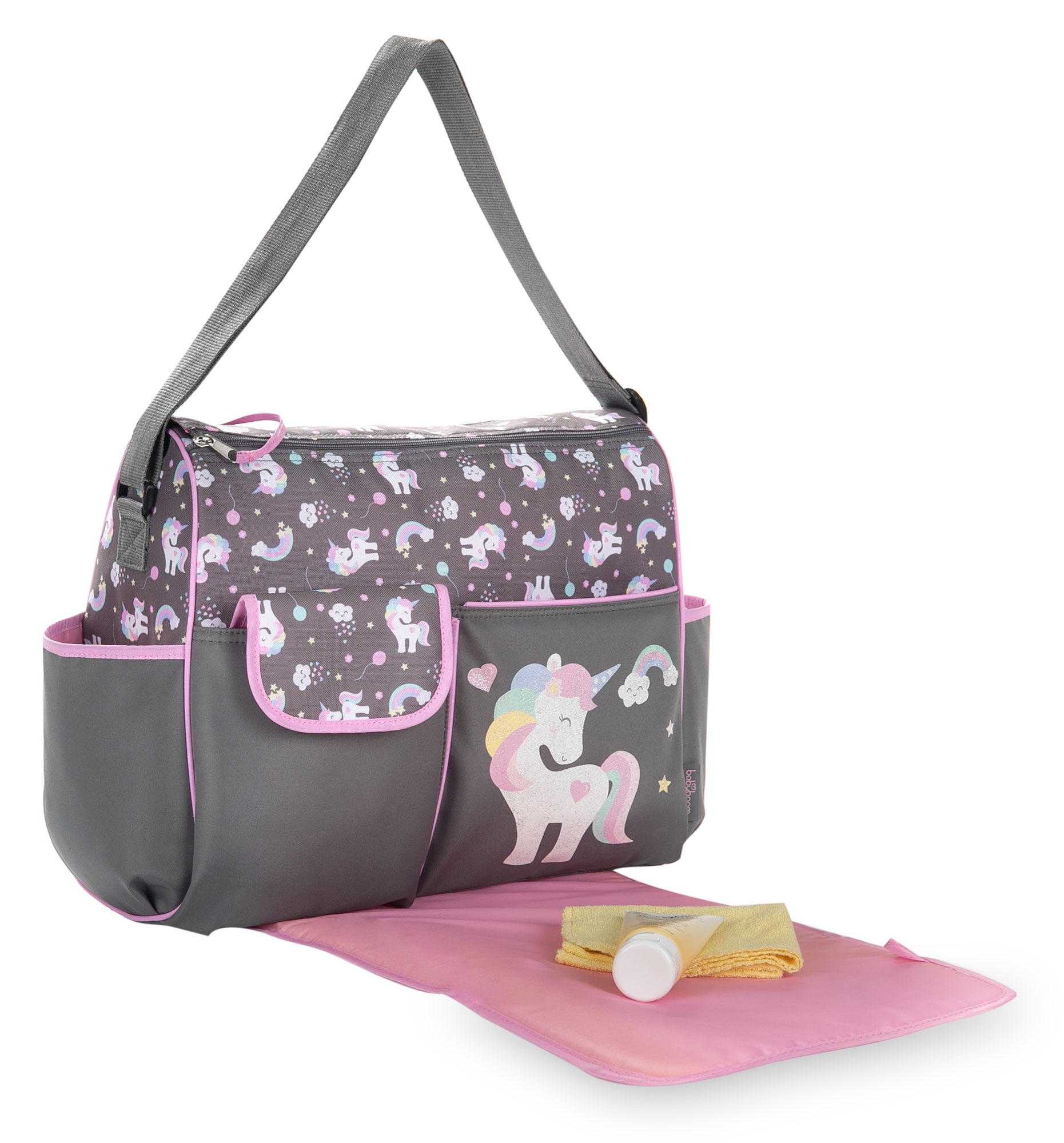 Happy Unicorn Gray Diaper Bag Duffle