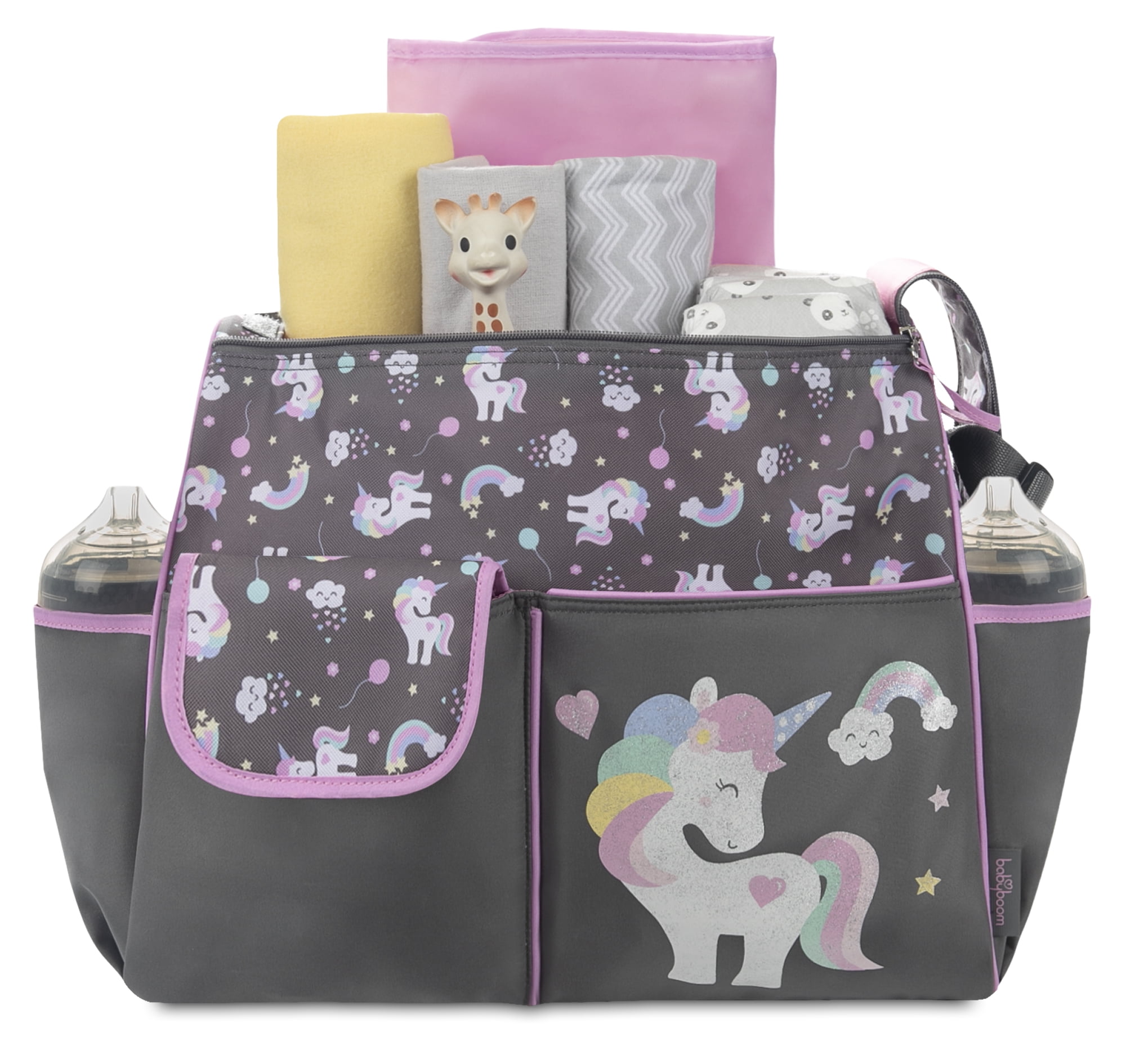 Happy Unicorn Gray Diaper Bag Duffle