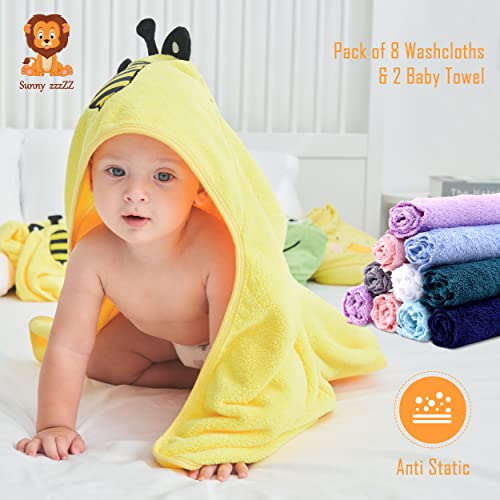 Baby Hooded Towel and Washcloth Set - Yellow/Grey