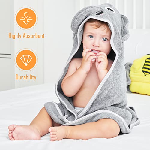 Baby Hooded Towel and Washcloth Set - Yellow/Grey