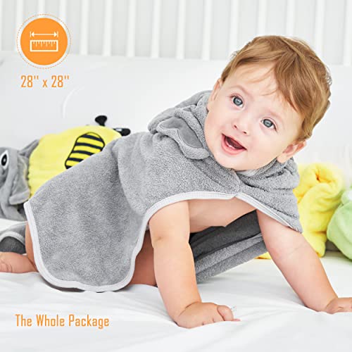 Baby Hooded Towel and Washcloth Set - Yellow/Grey
