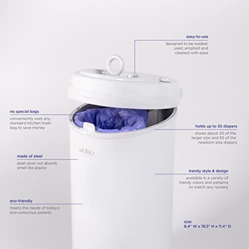 Ubbi Odor-Locking Diaper Pail, Grey, Modern Design