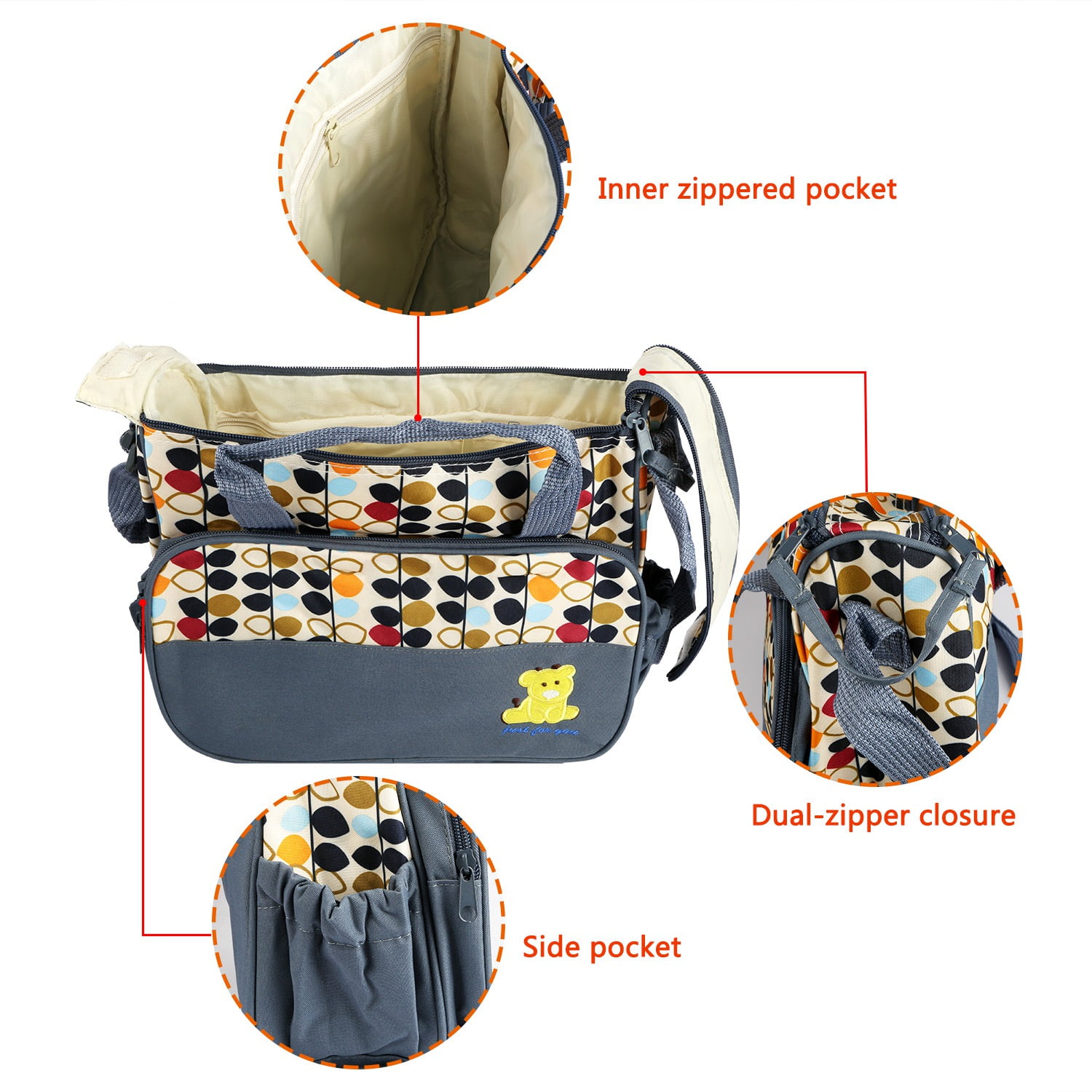 Stylish GPCT Baby Diaper Tote Set - Gray