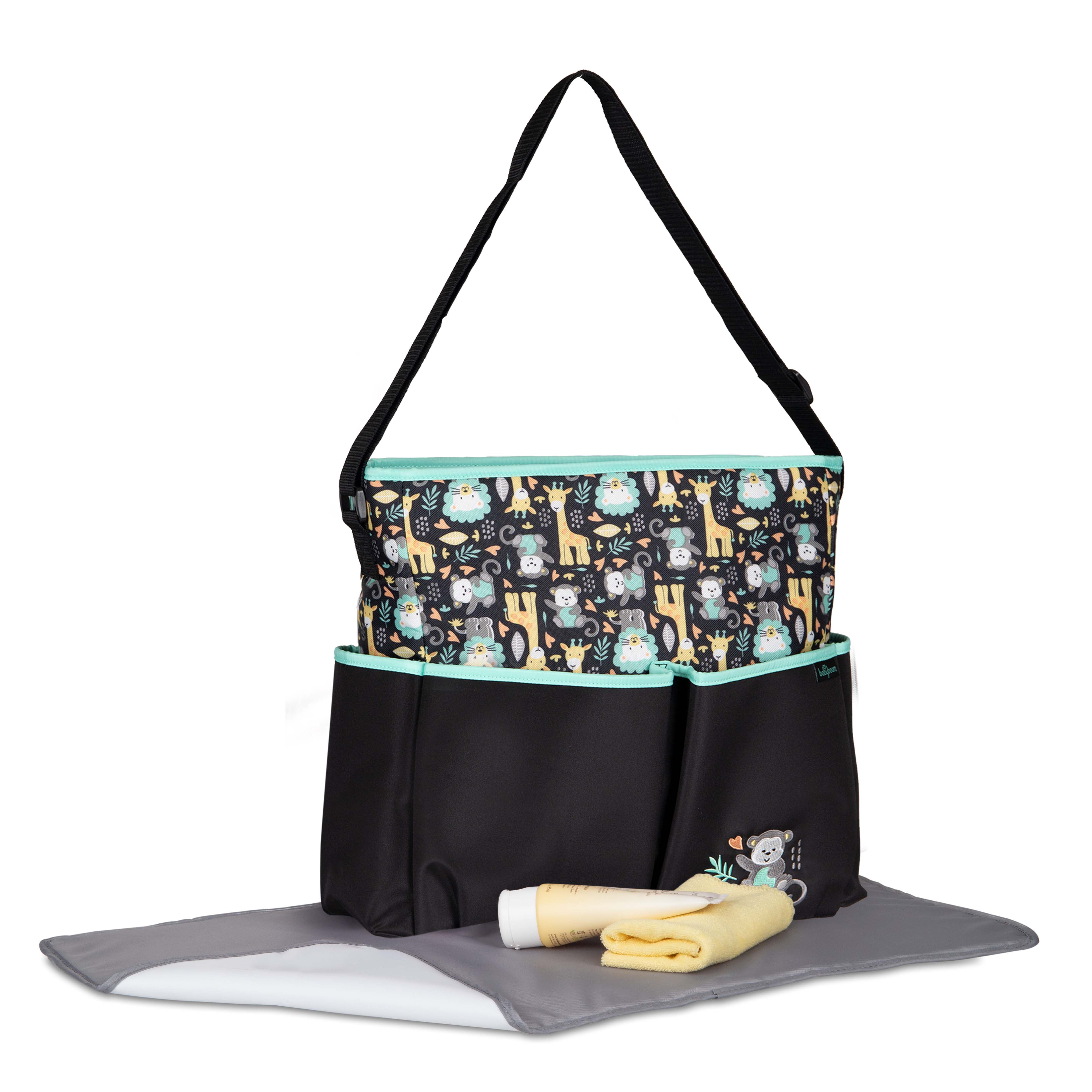 Adjustable Shoulder Strap Tote Diaper Bag - Black