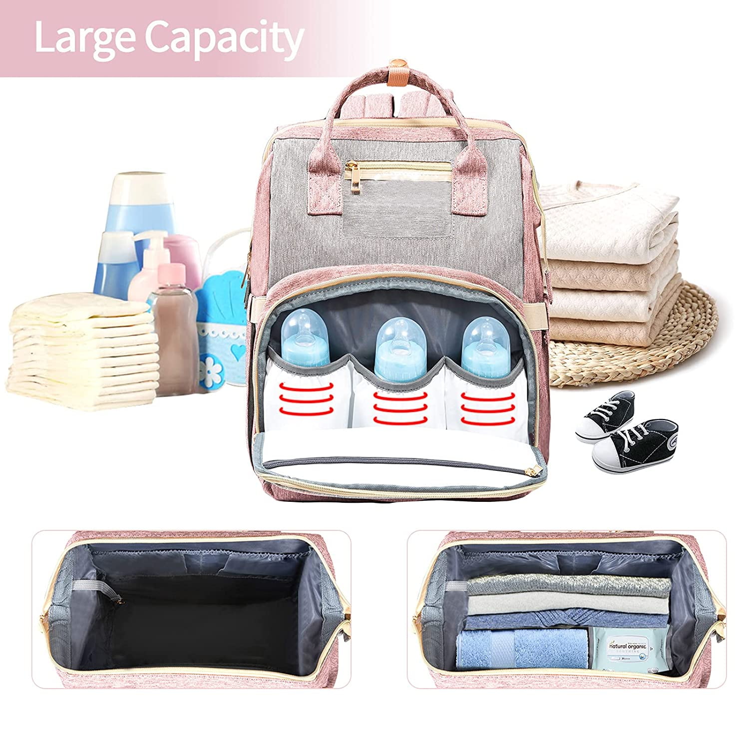 Pink WiseWater Diaper Backpack with Changing Station & USB Charging