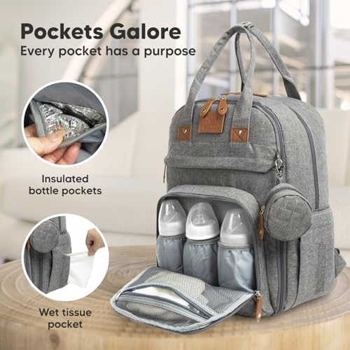KeaBabies Backpack Diaper Bag - Classic Gray