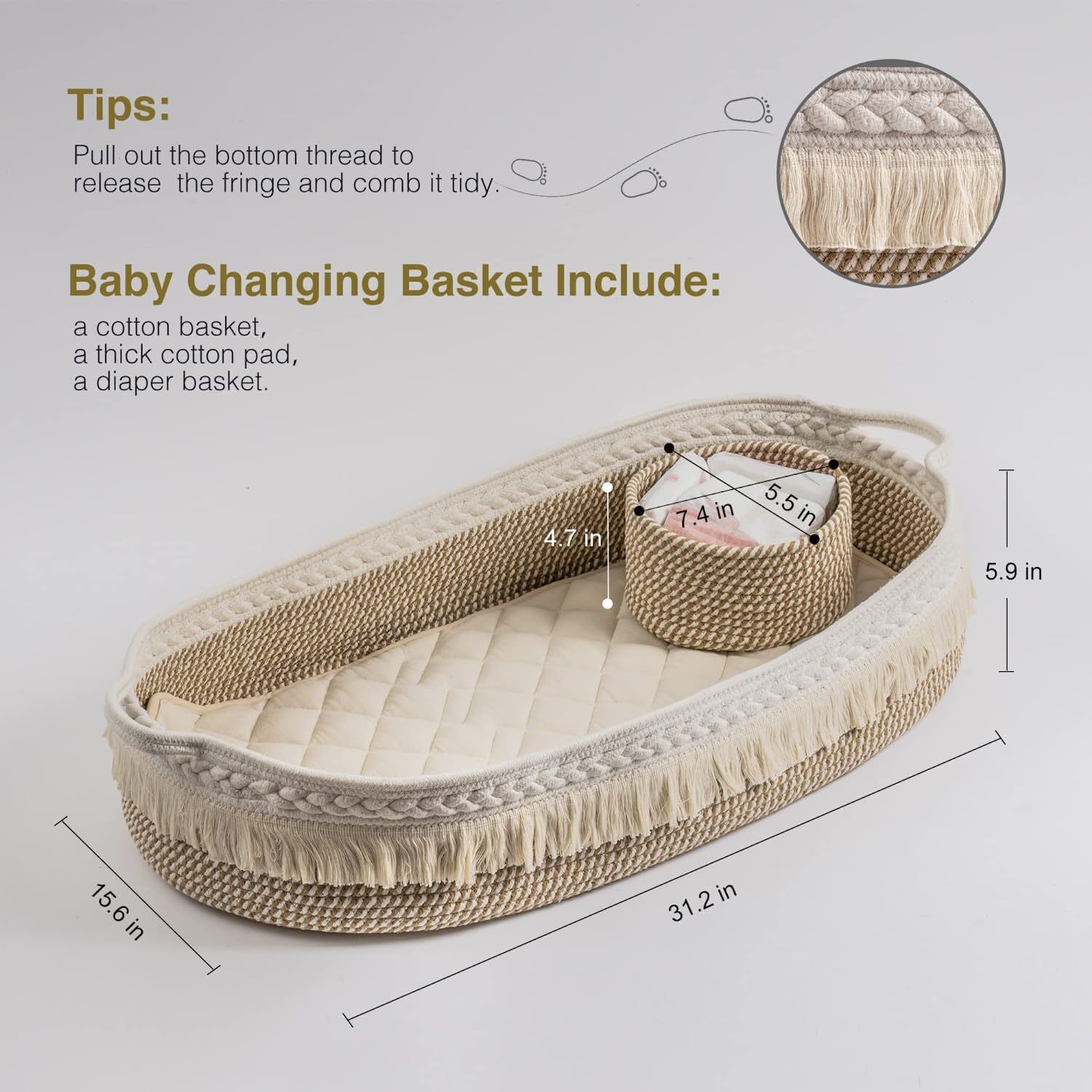 Handmade Woven Cotton Rope Baby Moses Basket