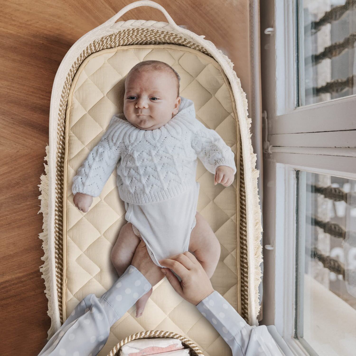 Handmade Woven Cotton Rope Baby Moses Basket