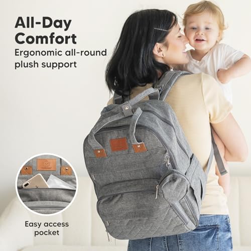 KeaBabies Backpack Diaper Bag - Classic Gray