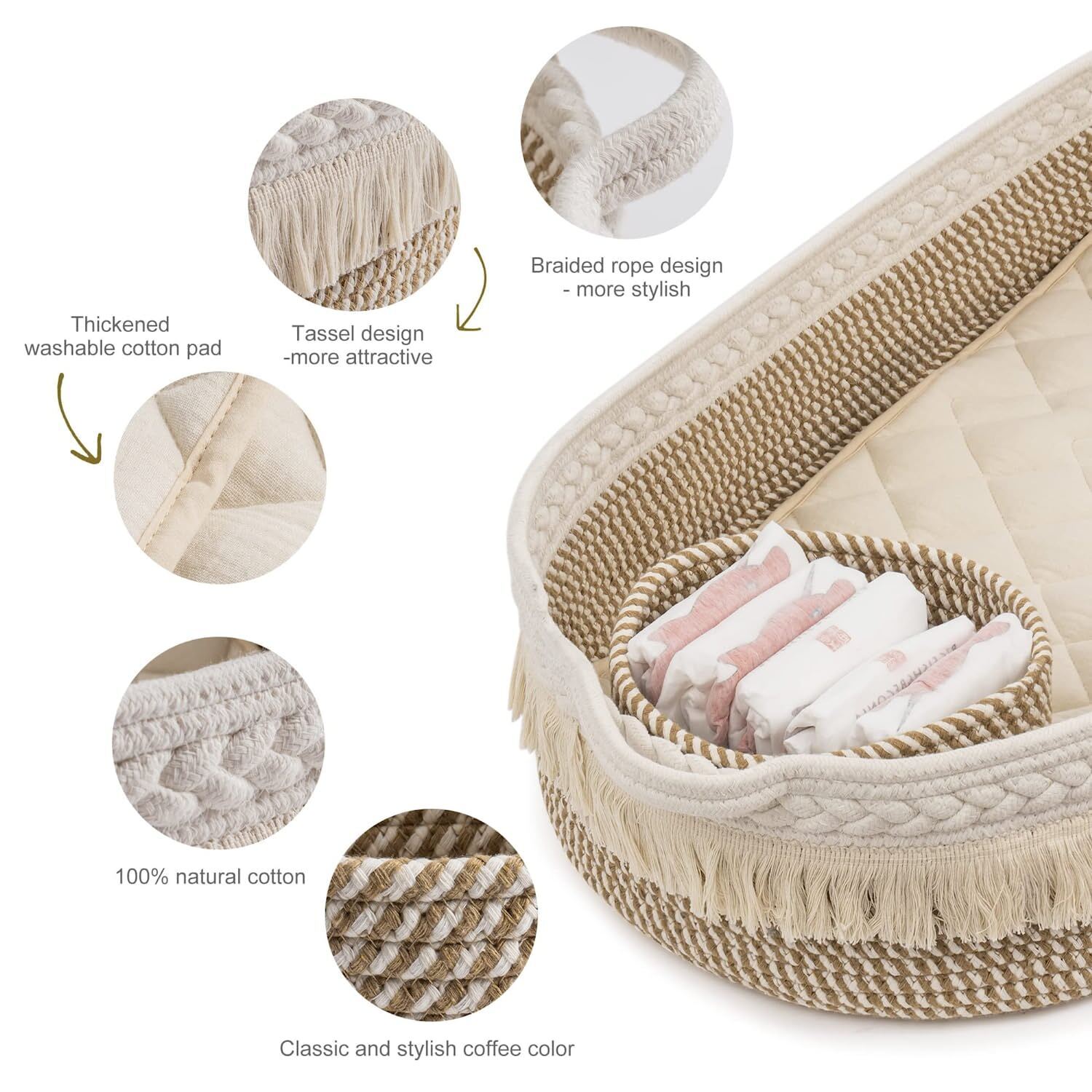 Handmade Woven Cotton Rope Baby Moses Basket