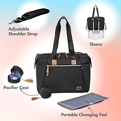 Multifunctional Black Diaper Tote for Parents