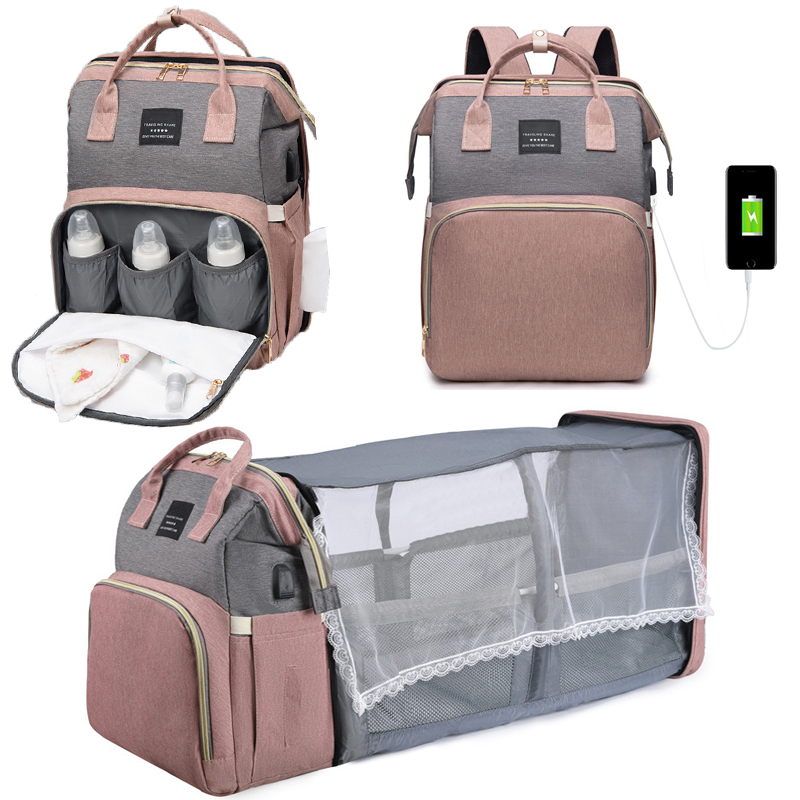 Portable Folding Crib & Large-capacity Mommy Backpack