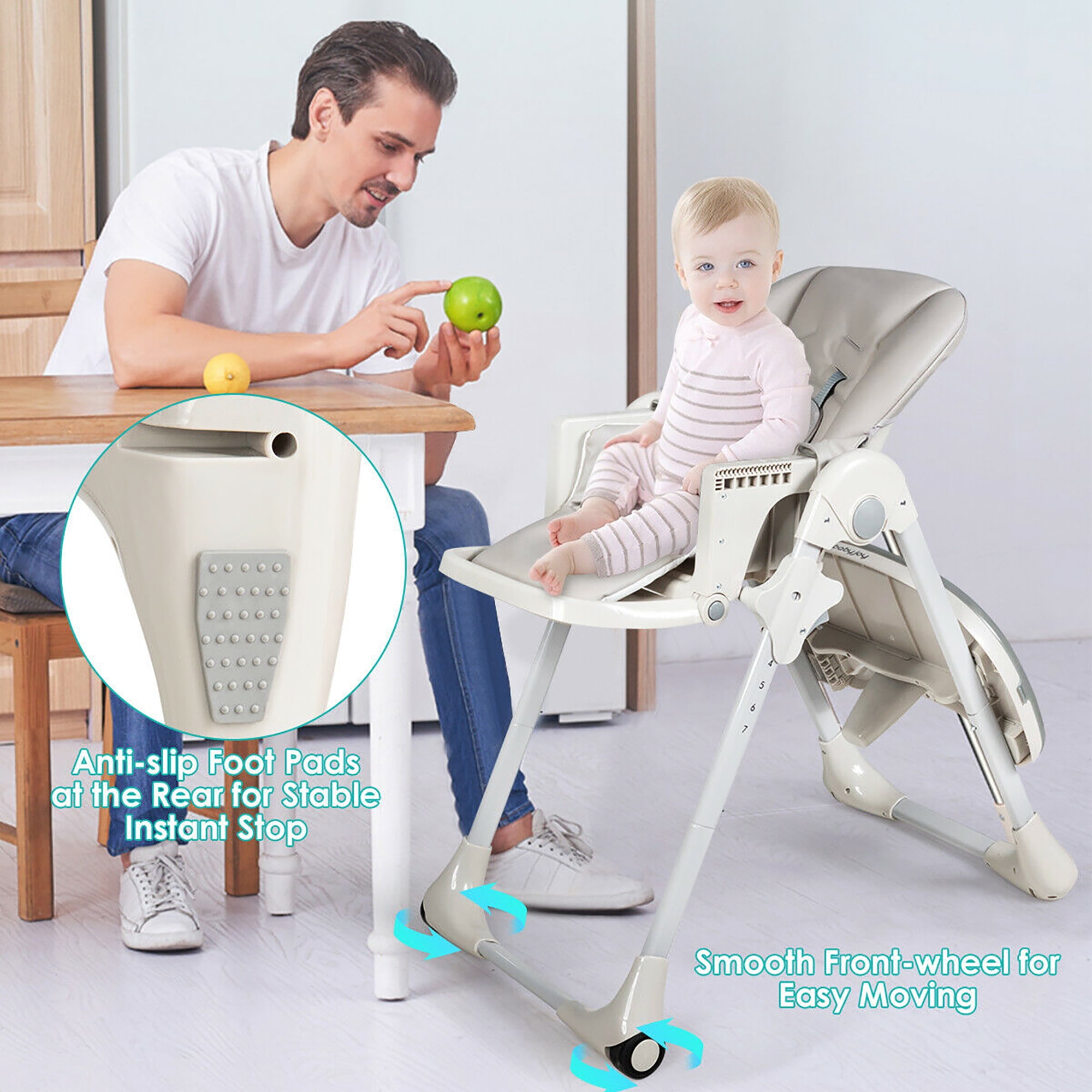 Foldable Baby High Chair with Adjustable Height