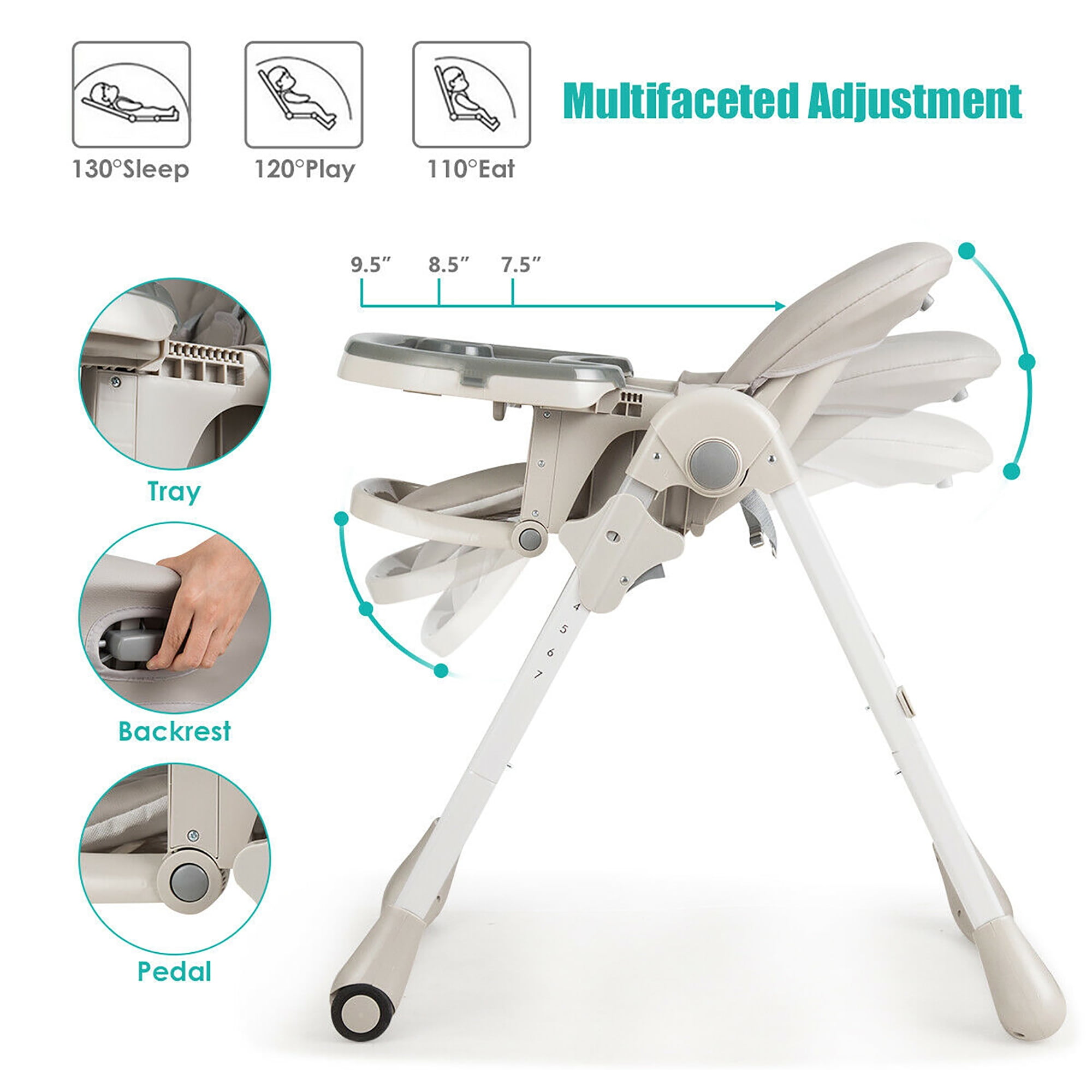 Foldable Baby High Chair with Adjustable Height