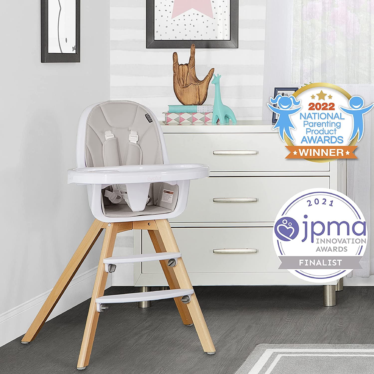 Evolur Zoodle High Chair - Light Grey