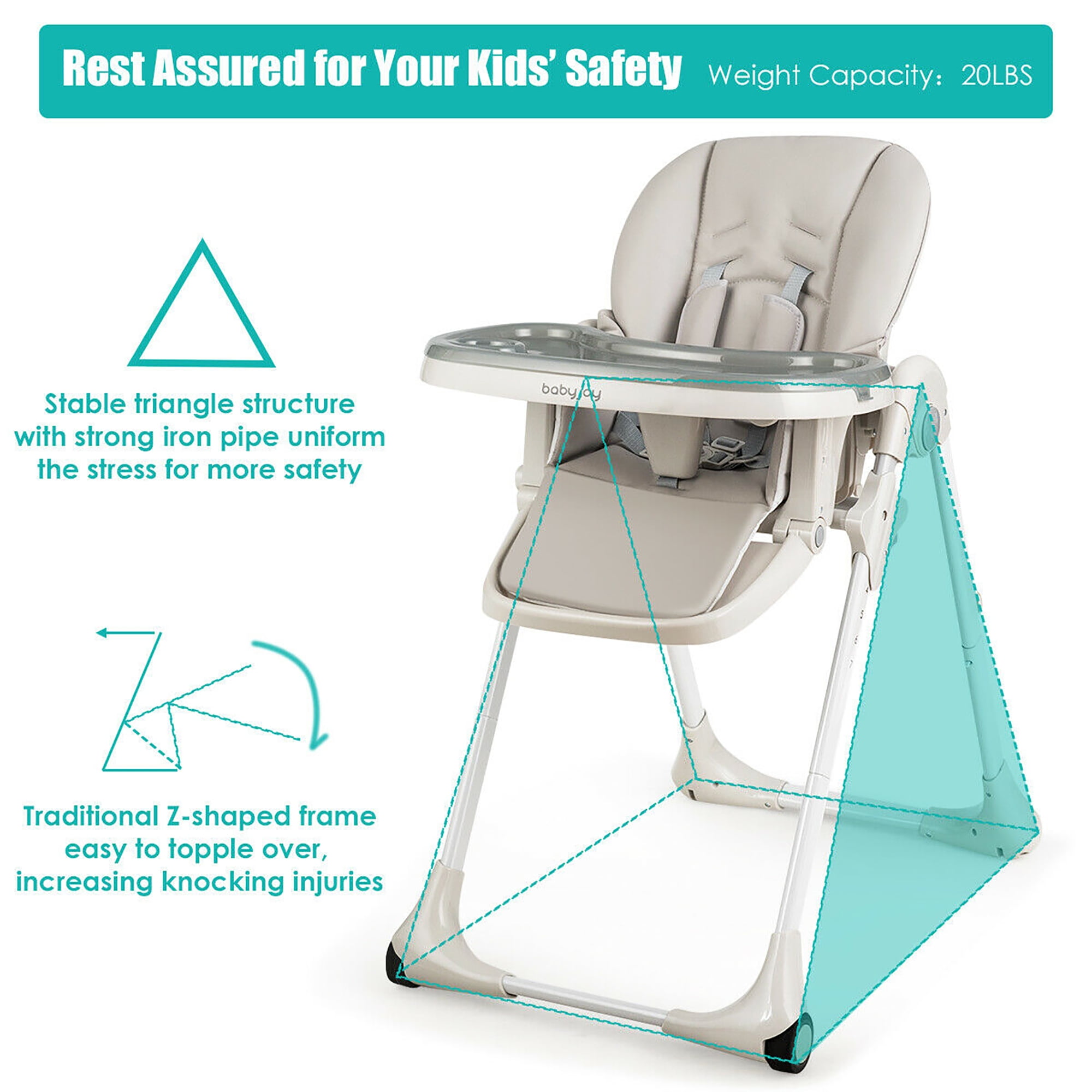 Foldable Baby High Chair with Adjustable Height