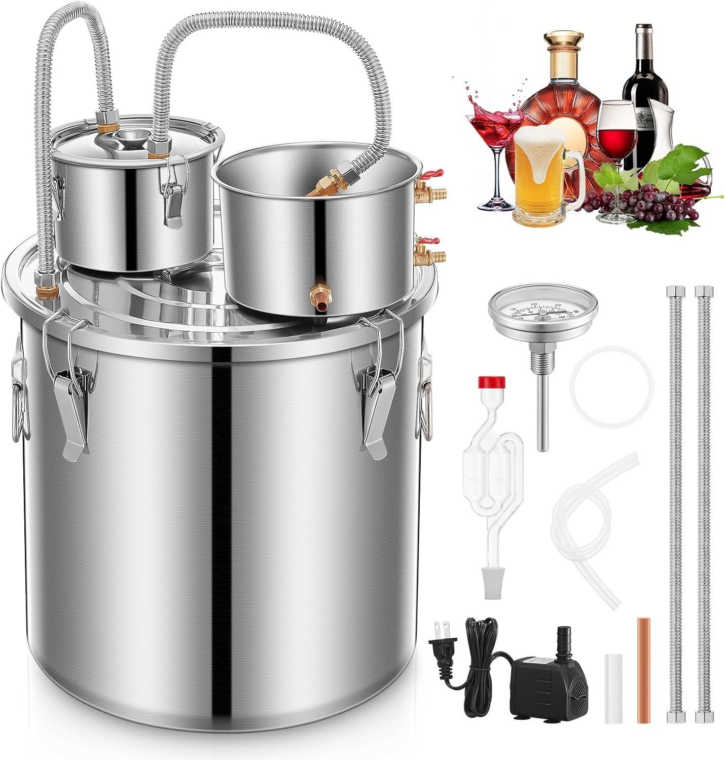 50L Stainless Steel Alcohol Still Kit with Thermometer