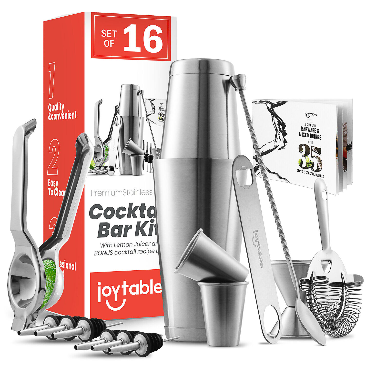 16 Piece Complete Cocktail Shaker Bar Tools Set
