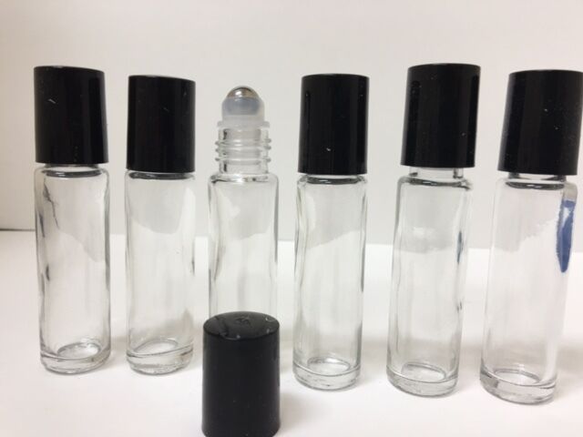 12 Pack 10ml Transparent Glass Bottles with Metal Roller Ball