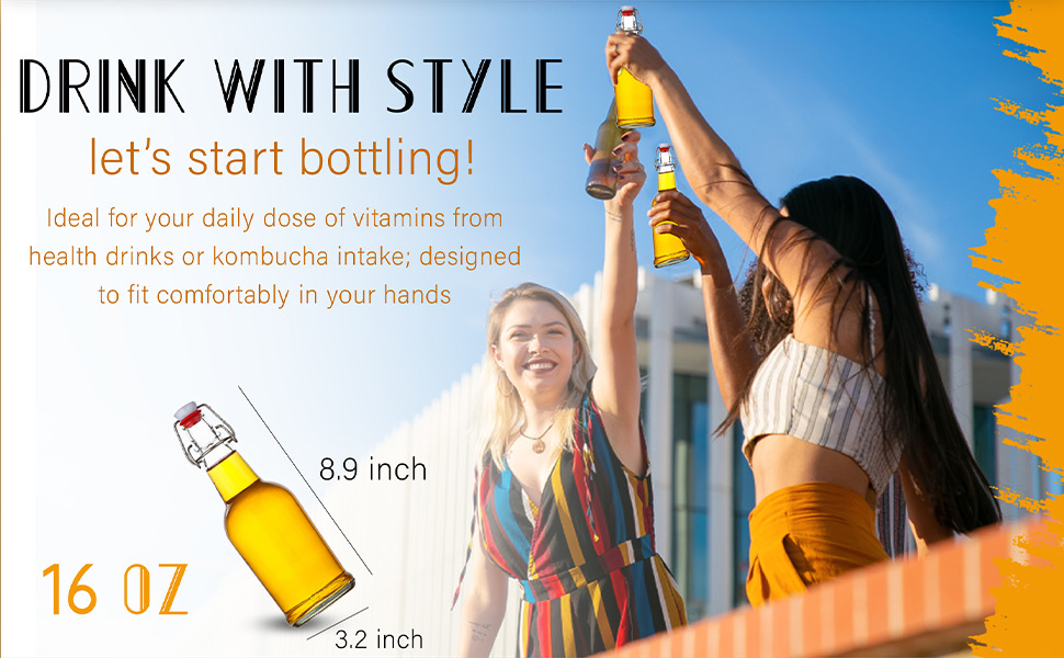 16 Oz Glass Bottle Set with Easy Flip Top