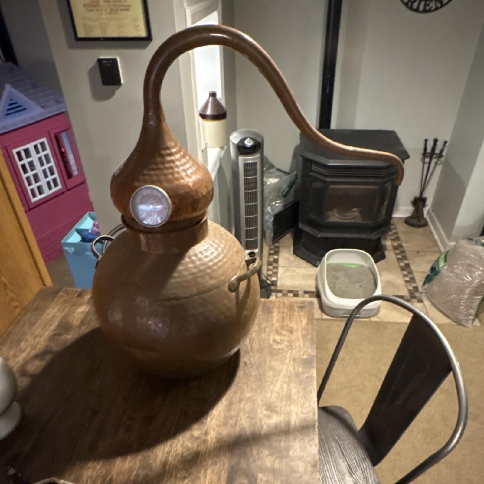 Copper Moonshine Still with Thermometer and Condenser
