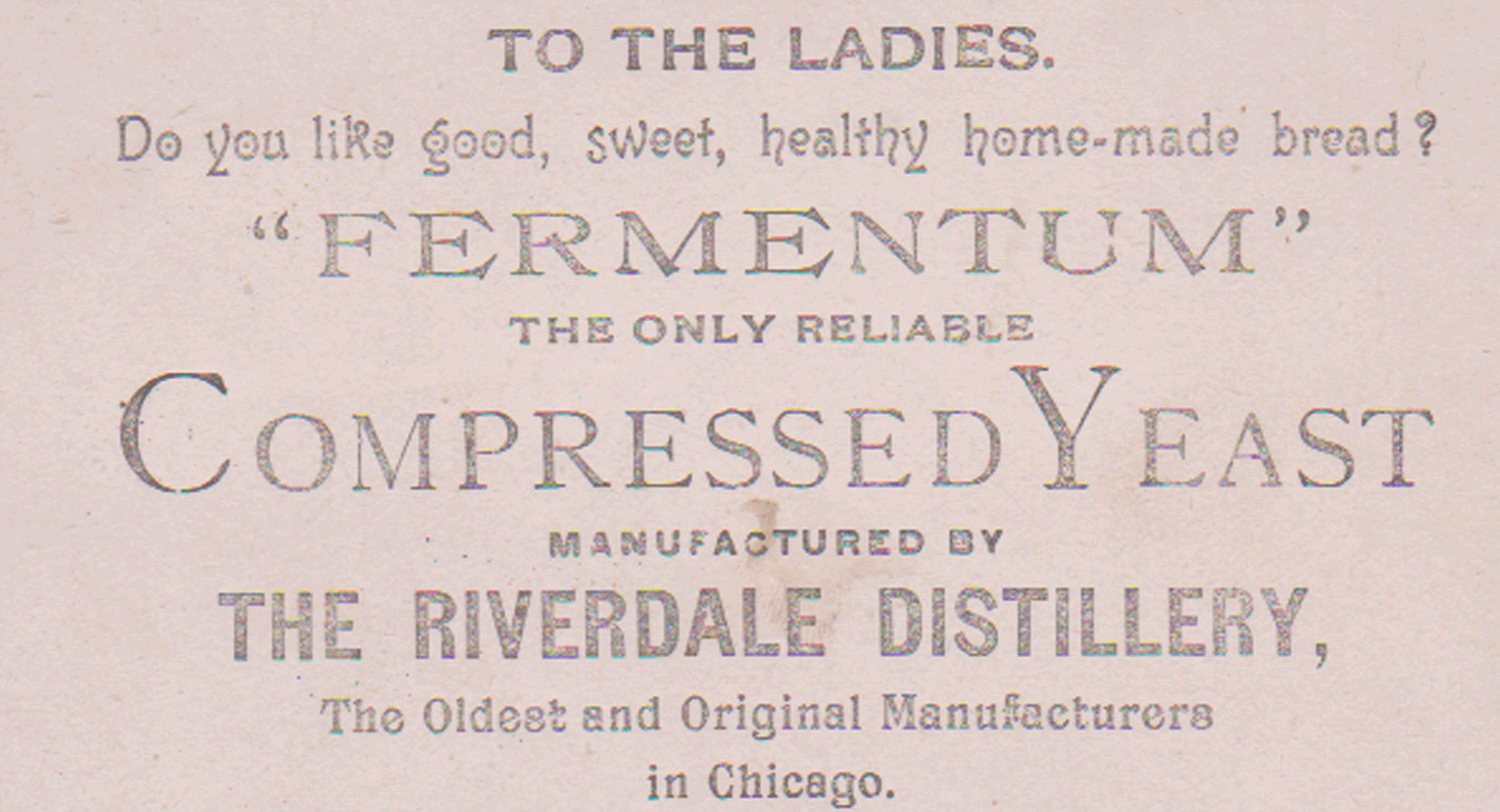 Riverdale Distillery Fermentum Compressed Yeast Trade Card - C942