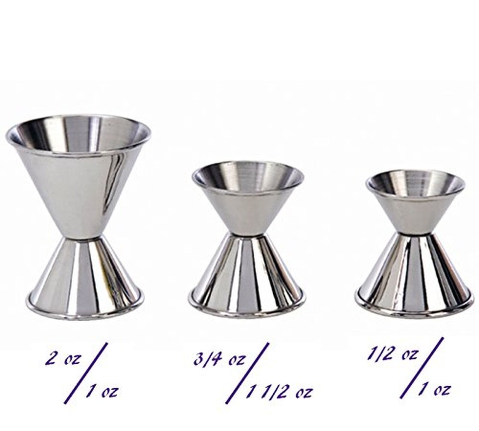 3-Piece Jigger Set, Multiple Size Double Jiggers