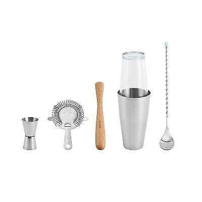 Houdini 5pc Distillery Kit: Shaker, Jigger, Strainer, Muddler