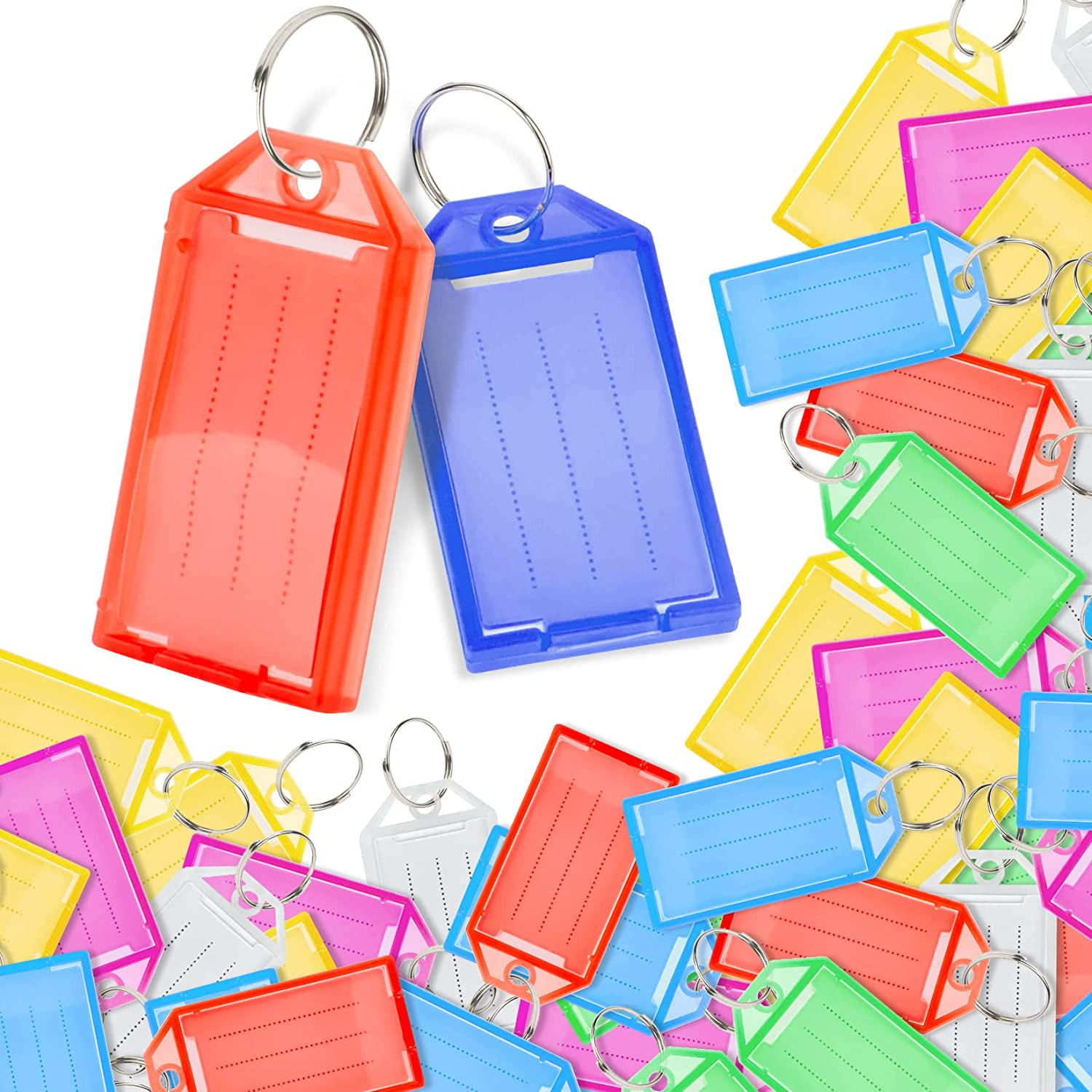 40 Plastic Key Tags with Split Ring, 10 Colors