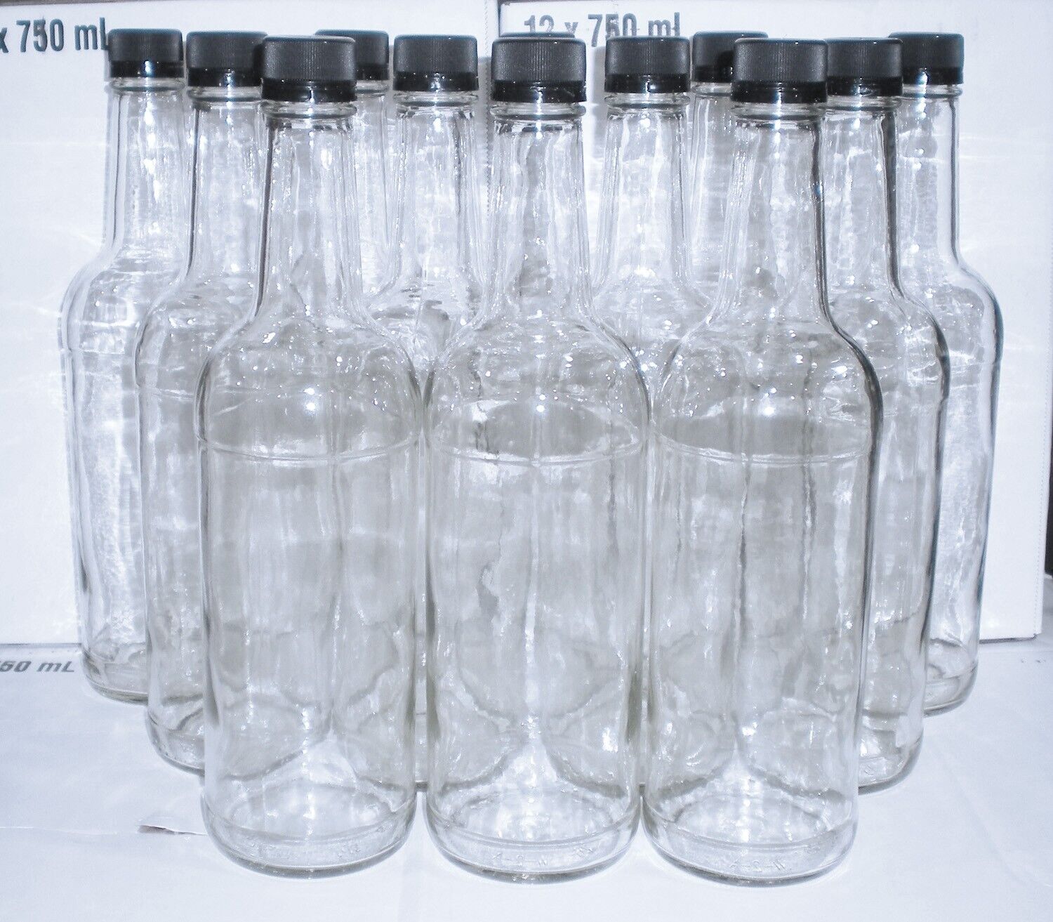 12pc 750ml Clear Glass Bottles with Screw Caps
