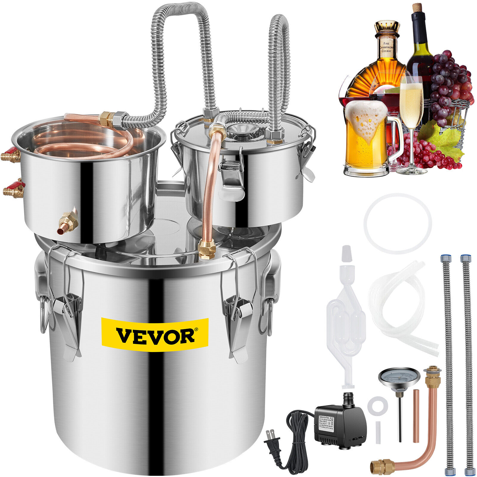 VEVOR 3 Pots 5 Gal Moonshine Copper Distiller