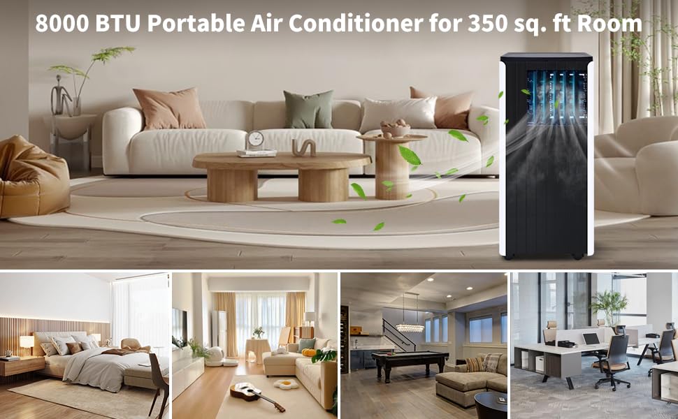 DENBIG Portable Air Conditioner, 8,000 BTU, 350 sq.ft
