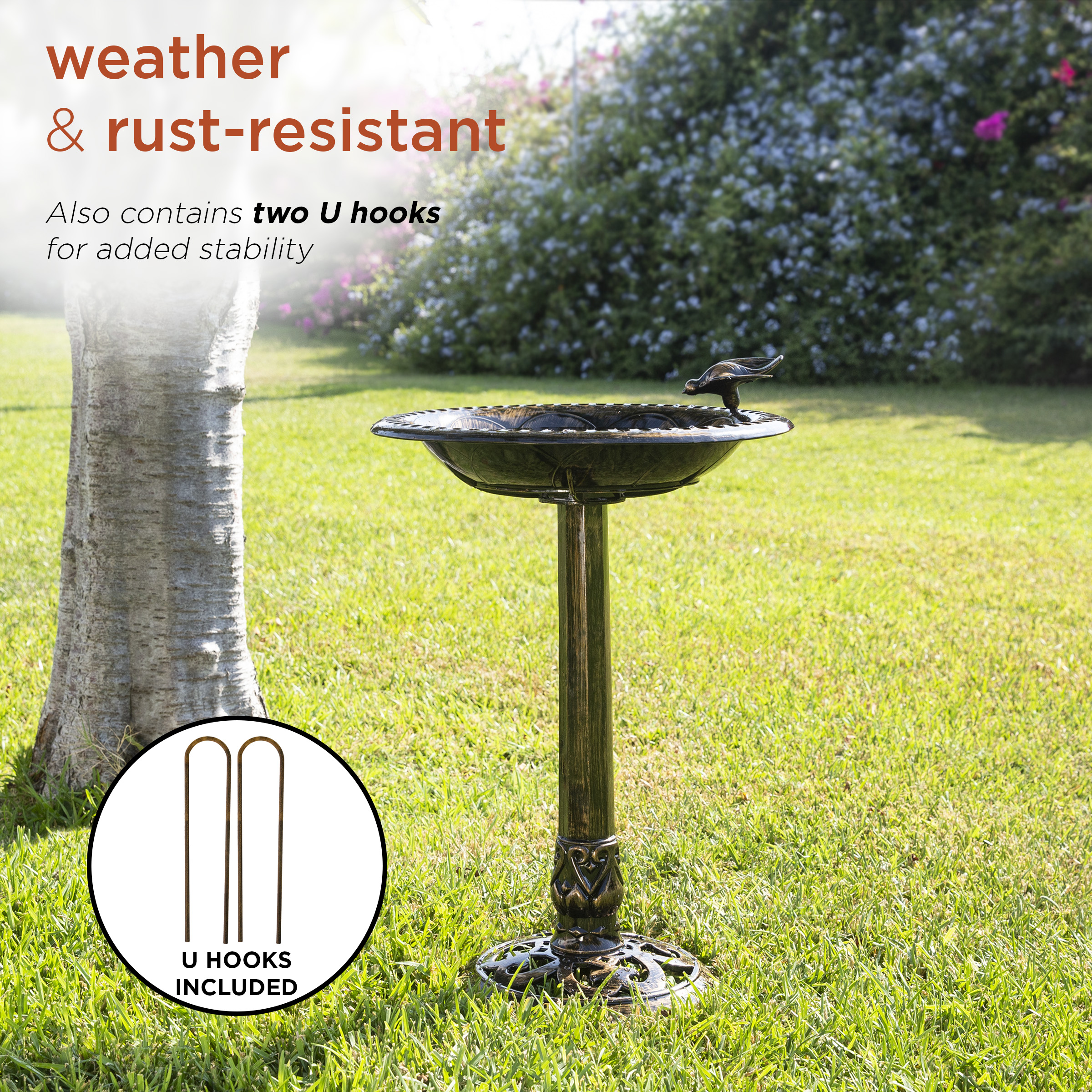 Bronze Bird Bath with Bird Figurine