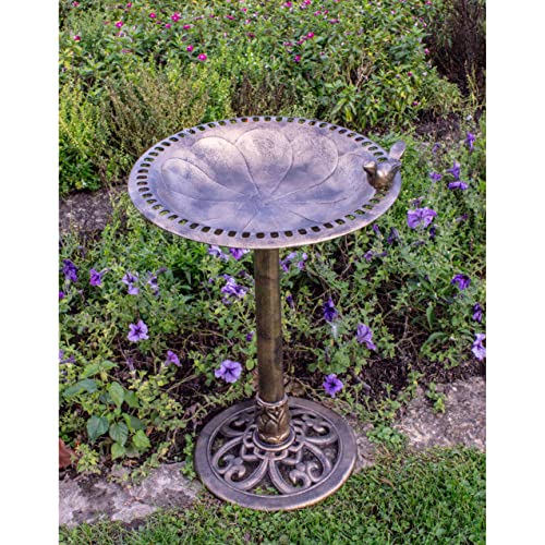 Bronze Polyresin Outdoor Garden Bird Bath - 30 Inch