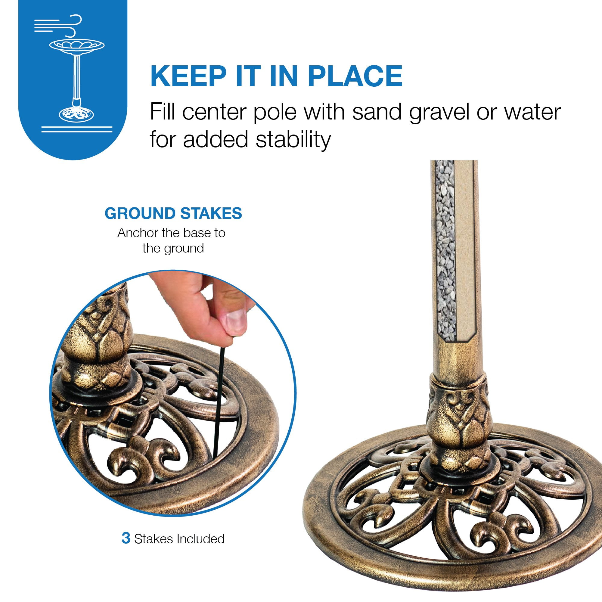Bronze Resin Bird Bath for Patio