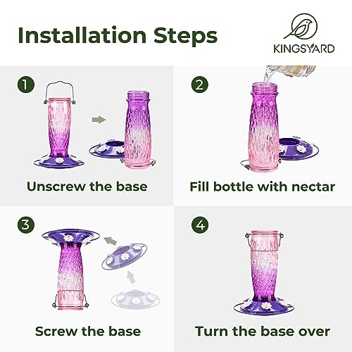 Kingsyard Hanging Glass Hummingbird Feeder 24oz - Pink/Purple