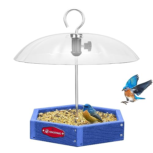 Outdoor Hanging Bird Feeder with Adjustable Dome & Mesh Tray